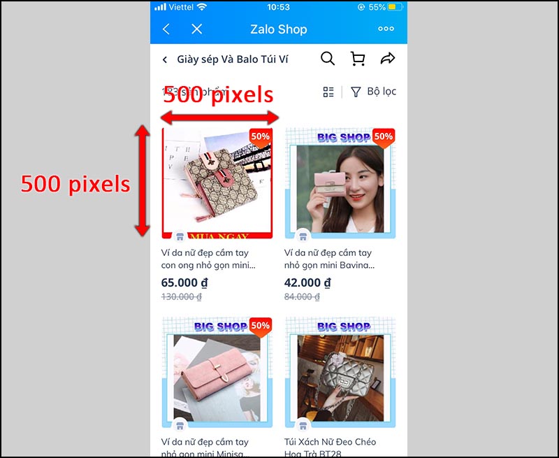 Mẫu sản phẩm cửa hàng Zalo